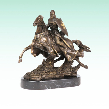 Knight Metal Sculpture Horse Soldier Deco Bronze Statue Tpy-451